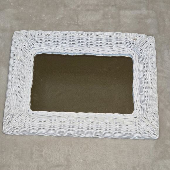 White Wicker Wall Mirror Coastal Cottage Farmhouse Boho Shabby Chic 18"x24" - Picture 13 of 14